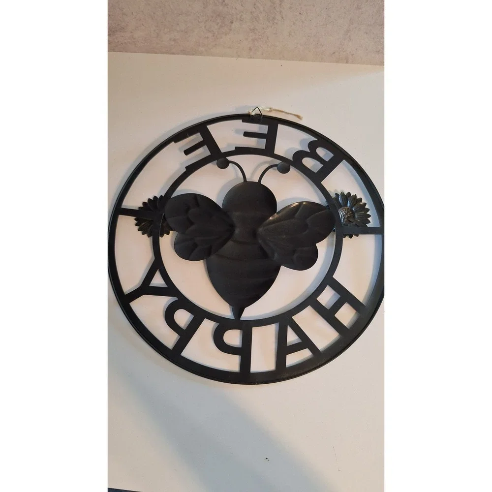 BEE HAPPY METAL WALL ART 3D BUMBLE BEE FLOWER FARMHOUSE DECOR SIGN